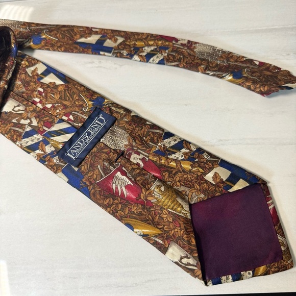 Brown and Red Silk Tie with Abstract Pattern - Picture 2 of 2